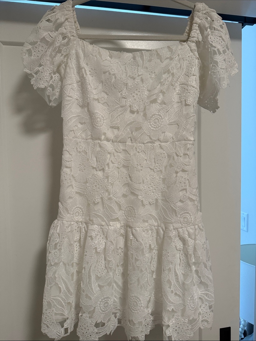 Chelsea28 White Lace Off-Shoulder Mini Dress